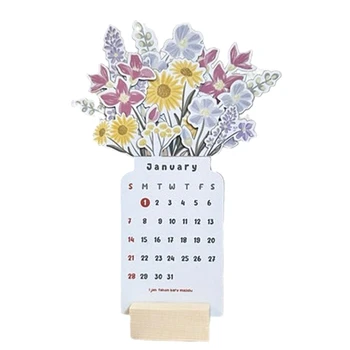Настольный календарь на 2024 год с основанием в виде цветка размером 4 X 8 дюймов, маленький настольный календарь, как показано на рисунке, МДФ, планировщик настольных календарей на 2024 год, настольный планировщик