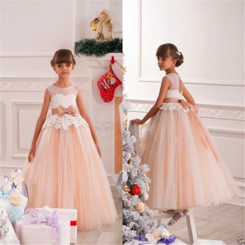 Элегантное тюлевое кружевное платье в цветочек для девочек, платья принцессы для первого причастия, детский подарок-сюрприз на день рождения