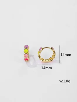 Y2K Маленькие разноцветные легкие эмалированные серьги-кольца с улыбающимся лицом для женщин