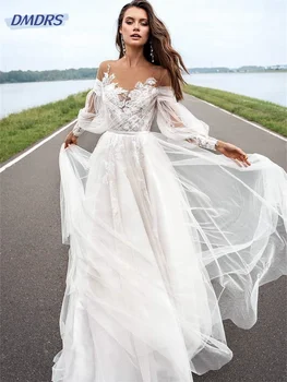 Сексуальное свадебное платье из тюля с открытыми плечами, Элегантное свадебное платье Bisho Beach Bishop с цветочной аппликацией, Vestido De Noiva