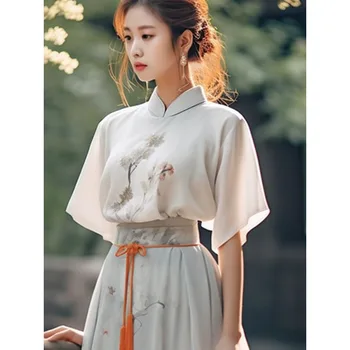 2023 Китайское Традиционное платье Hanfu Комплект одежды Женский Повседневный костюм Mamianqun Тонкий Модифицированный Летний Элегантный костюм с милой юбкой