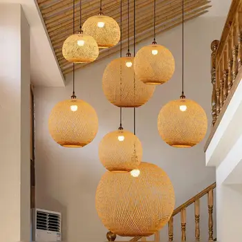 Подвесной светильник из японского плетеного бамбука, потолочный светильник Zen Buddihist Lustre, Люстра, светильник для домашнего декора гостиной, спальни