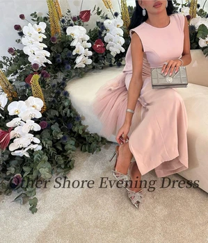 Other Shore Розовые атласные платья для выпускного вечера без рукавов с круглым вырезом, элегантное женское вечернее платье для дня рождения 2023 Вечернее Платье