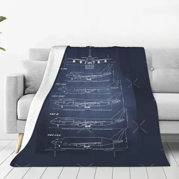 Семейное одеяло Boeing 747 Blueprint Темно-синего цвета, покрывало на кровать, дорожные покрывала для двуспальной кровати