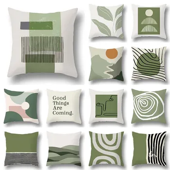 Простая зеленая Геометрическая подушка с рисунком тропического растения, чехол для дивана, украшение для гостиной, Квадратная подушка