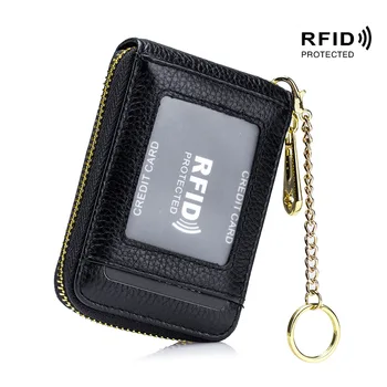 Мужской женский держатель для карт из натуральной кожи, маленький кошелек на молнии, массивный кошелек для монет, дизайн кольца для ключей, rfid ID, деловые сумки для кредитных карт