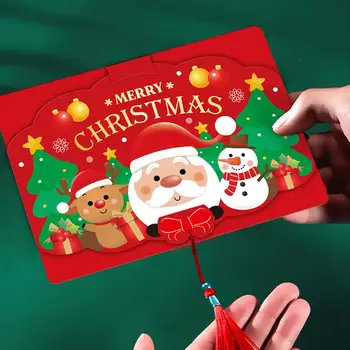 Изысканная Рождественская открытка с кисточками, процесс золотого тиснения с рисунком Санта-Клауса, Рождественская открытка, Праздничное Рождество для детей