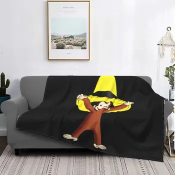Вязаные одеяла Corious George Monkey из флиса с мультяшным рисунком для детей, сериал, Легкое тонкое одеяло для путешествий на открытом воздухе, спальня
