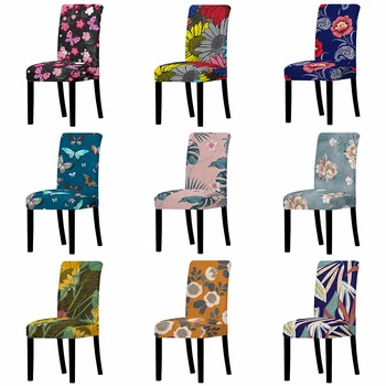 Чехол для стула из спандекса, эластичный чехол для стула с цветочным принтом, многофункциональная эластичная ткань для спинки стула, универсальный размер