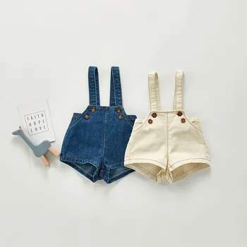 Модные детские джинсовые шорты для новорожденных от 0 до 3 лет, однотонные комбинезоны с эластичной резинкой на талии и подтяжками снизу, свободные наряды, весенняя одежда