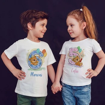 Новые детские футболки с номером дня рождения для мальчиков и девочек, футболка с героями мультфильмов, футболка с именем и возрастом, детская одежда, персонализированные футболки для вечеринки по случаю дня рождения