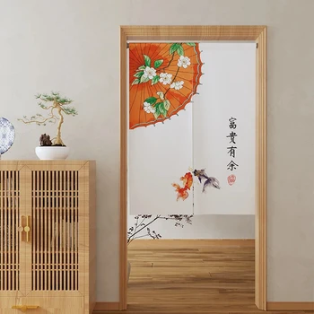 Японская дверная занавеска в виде рыбы-зонтика, кухонный дверной проем Изакая, Раздельный льняной Норен для спальни, Входная перегородка в кафе, Подвесные шторы