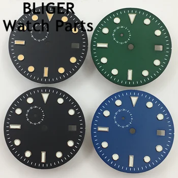 BLIGER 31 мм черный синий зеленый циферблат часов зеленый светящийся стерильный циферблат подходит для механизма NH37