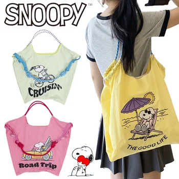Модная сумка Snoopy, женская повседневная сумка для покупок из полиэстера, многоразовая сумка большой емкости, женские дорожные сумки для покупок