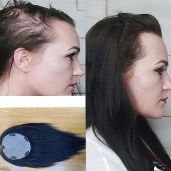 16-дюймовый топпер из натуральных прямых человеческих волос, 5 зажимов по периметру, полностью шелковые верхние части для женщин с меньшим количеством волос