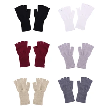 Зимние перчатки на полпальца, вязаные варежки без пальцев, теплые эластичные перчатки для мужчин и женщин, прямая поставка, 21 см
