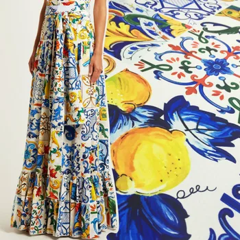 Итальянская роскошная брендовая ткань с ручной росписью и цветочным принтом для платья, ткани для женской одежды, ткань на метр для шитья своими руками