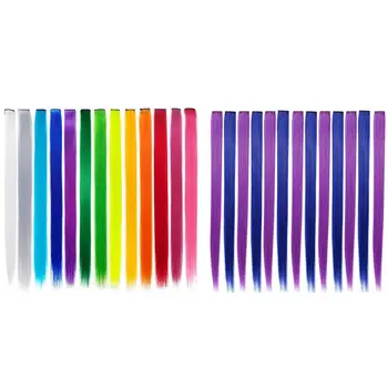 13 шт. Цветные вечерние блики Красочная заколка для наращивания волос 55 см Фиолетовый + синий и 13 шт. Радужный