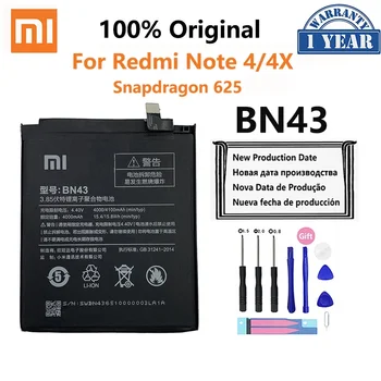 100% Оригинальный Redmi Note 4 4x4x4100 мАч BN43 Для Xiaomi Global Snapdragon 625 Аккумулятор Batterie Bateria Смартфон