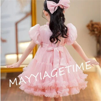 Розовое платье принцессы, расшитое жемчугом и бисером, пышное платье для первого причастия, платья для девочек в цветочек, милое детское платье для девочек, первое платье