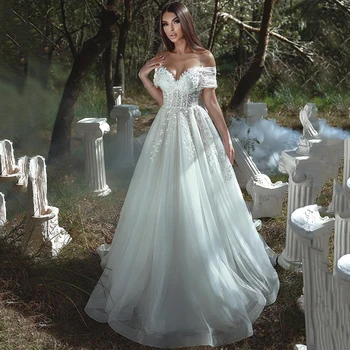 Eightree White 2023 Свадебные Платья Трапециевидной формы С Аппликациями на плечах, Свадебное платье С Элегантными Аппликациями, Вечерние Свадебные Платья Плюс Размер
