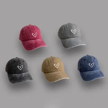 Мужские И женские винтажные регулируемые солнцезащитные шляпы с вышивкой в виде сердца, бейсбольные кепки с вышивкой в виде сердца, потертые выцветшие бейсбольные кепки
