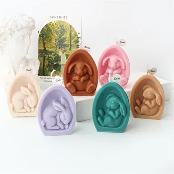 Пасхальное яйцо в форме половинки, 3D кролик, силиконовая форма для свечей, форма для свечей из смолы, форма для глиняного мыла, Ароматические свечи, Изготовление подарков
