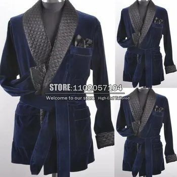 Темно-синий мужской костюм, куртки, Элегантная повседневная деловая одежда для работы в офисе, черное бархатное пальто с зубчатыми лацканами, сшитое на заказ, 1 шт. для сна