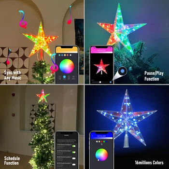 29 см 25Led, верхушка Рождественской елки с управлением приложением, светодиодная подсветка, Складная RGB, светящаяся звезда, USB-пентаграмма, декор Рождественской елки 2024