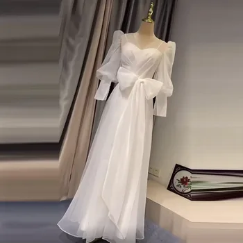 Красивое свадебное платье В пол Из двух частей Трапециевидной формы Из Атласа С Прозрачной спинкой и V-образным вырезом 웨딩드레스 Платье невесты Из органзы Vestidos De Novia