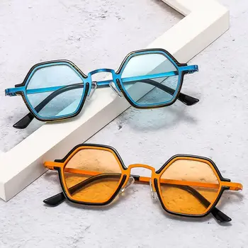 Защита от UV400 Маленькие полигональные солнцезащитные очки Ретро Y2K Унисекс Очки для вождения в стиле хип-хоп панк для женщин и мужчин