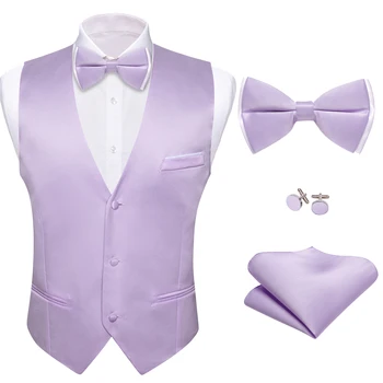 Роскошный свадебный шелковый жилет для мужчин, фиолетовый однотонный жилет с галстуком-бабочкой, мужская куртка без рукавов с V-образным вырезом для официантов, Barry Wang