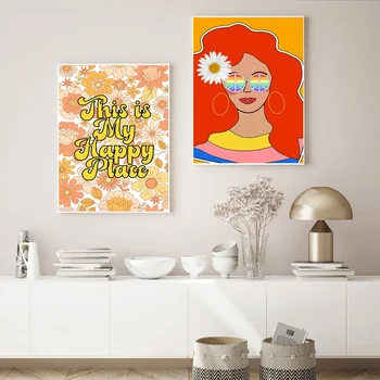 Винтажный плакат с девушкой-хиппи, цитата из цветка в стиле Бохо, художественный принт скандинавских 70-х, Пляжная фанковая картина на холсте, Настенная картина, Декор для гостиной, спальни
