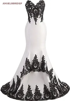 Сексуальные свадебные платья Русалки с V-образным вырезом Для женщин, Вечерние платья Robe De Mariee, черные аппликации, Атласное свадебное платье невесты со шлейфом