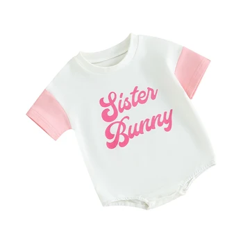 Пасхальный наряд для новорожденных мальчиков и девочек, комбинезон с кроликом, боди с коротким рукавом и буквенным принтом, одежда для младенцев