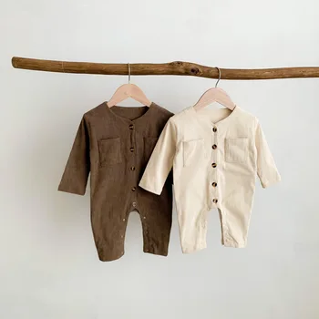 2023 Весенне-осенний Корейский комбинезон для маленьких мальчиков, вельветовый комбинезон с длинным рукавом и карманом, винтажный комбинезон для маленьких мальчиков, одежда для новорожденных мальчиков