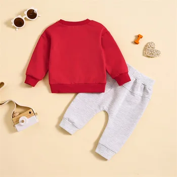 Комплекты на День Святого Валентина для маленьких мальчиков, красный пуловер с длинными рукавами и буквенным принтом и штаны на завязках
