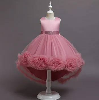 Простое Новое платье для девочки Платье Принцессы Сетка Марлевые Цветы Пышный Кружевной жилет Drag Tail Фортепианное представление Вечеринка Платье на День Рождения