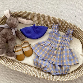 MILANCEL/ Комплект Одежды для Маленьких девочек из 2 предметов, Детская Клетчатая Рубашка-Камзол с поясом И Шароварами, Костюм Принцессы для малышей от 0 до 3 лет