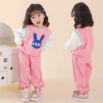 Девочки 2024, Новинка весны, милые повседневные комплекты спортивной одежды из 2 предметов для малышей 2-7 лет, комплекты детской спортивной одежды в корейском стиле для малышей