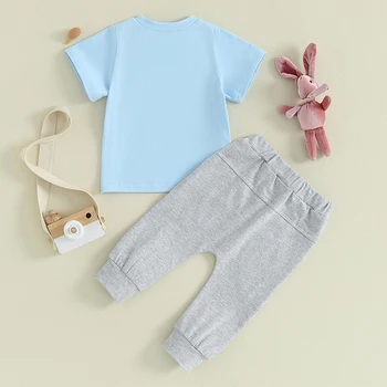Пасхальные наряды для маленьких мальчиков, футболки с короткими рукавами и буквами, топы и штаны для бега трусцой, весенне-летняя одежда для малышей