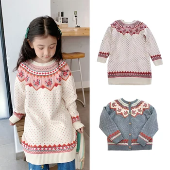 Детское платье 2023 Новый зимний брендовый дизайн, вязаные свитера с длинными рукавами для девочек, платья