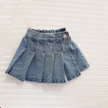 Летние джинсовые шорты для девочек, детские юбки с кокетками, детская поддельная юбка, детские плавки, модные плиссированные джинсы с рюшами, юбка-брюки для девочек