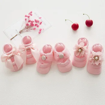 3 пары /комплект Детских носков с кружевным цветком, Носки с милым бантом Для маленьких мальчиков и девочек, Летние Мягкие Короткие носки для малышей, Подарок для новорожденных от 0 до 1 года