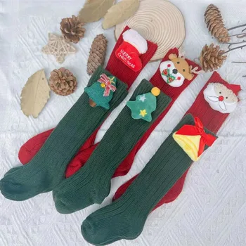 Ins Children, Испания, Осень и зима, Новые Рождественские новогодние Шерстяные носки для малышей, однотонные чулки средней высоты