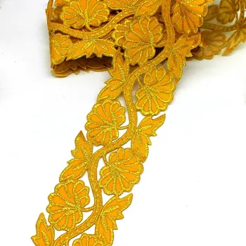 1 Ярд Кружева с вышивкой железом, Золотая лента, 3D петелька, костюм для косплея, платье с аппликацией из парчи, золотая и серебряная тесьма, 5 см