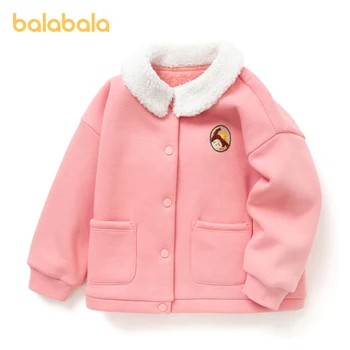 Balabala Малыш 2023 Повседневная одежда для девочек Осенне-зимнее пальто плюс бархатная Модная куртка с лацканами