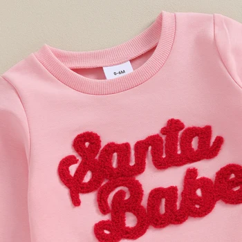 Рождественский наряд для новорожденной девочки, толстовка с вышивкой и буквами, пуловер, штаны для бега трусцой, осенне-зимние наряды для малышей