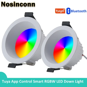 Tuya Smart LED Downlight Bluetooth LED Потолочный Встраиваемый Светильник с Регулируемой Яркостью Точечный Светильник 10 Вт 15 Вт RGB + CW + WW Сменный для Кухни