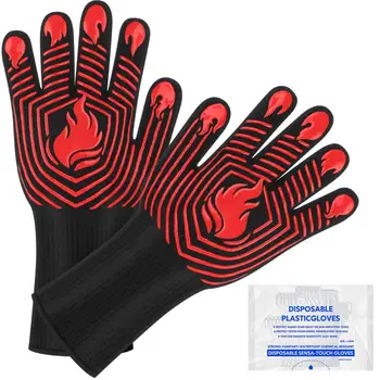 Вязаные перчатки Утолщенные и удлиненные термостойкие для барбекю, огнестойкие и теплоизоляционные для барбекю, запеченные в печи, огнеупорные